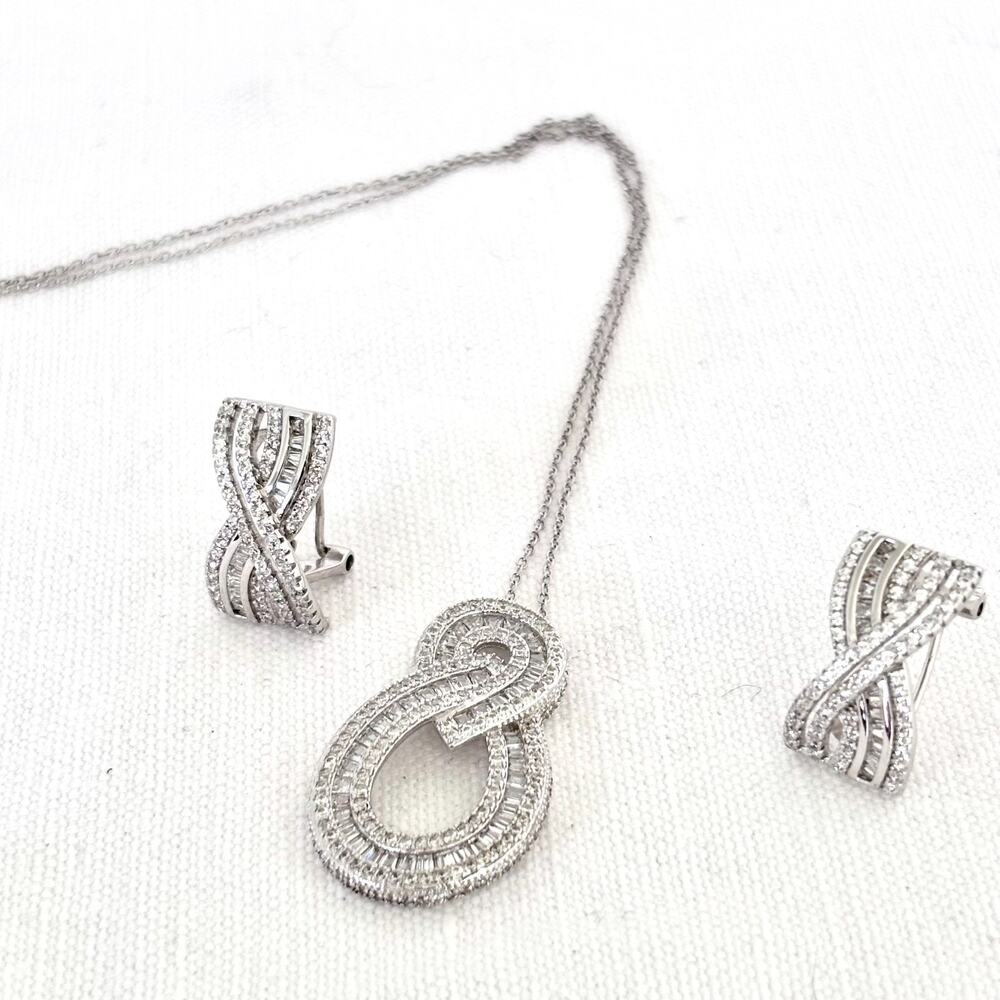 JTV Bella Luce Sterling Silver CZ Infinity Pendant Necklace Earrings Set NIB